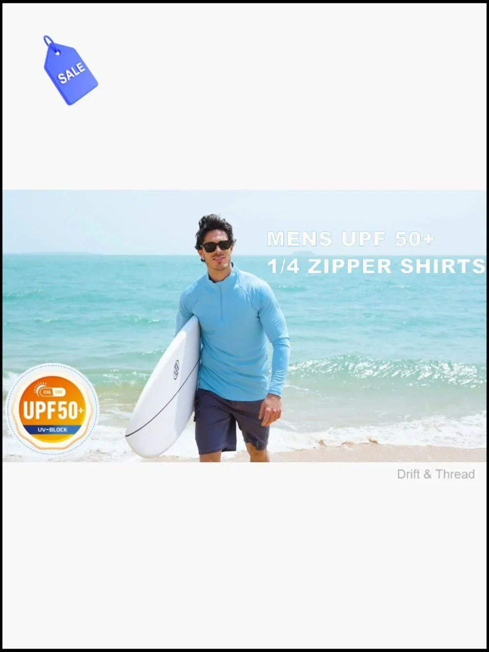 Men's UPF 50+ Long Sleeve Sun Shirt 1/4 Zip Rash Guard Athletic Tee